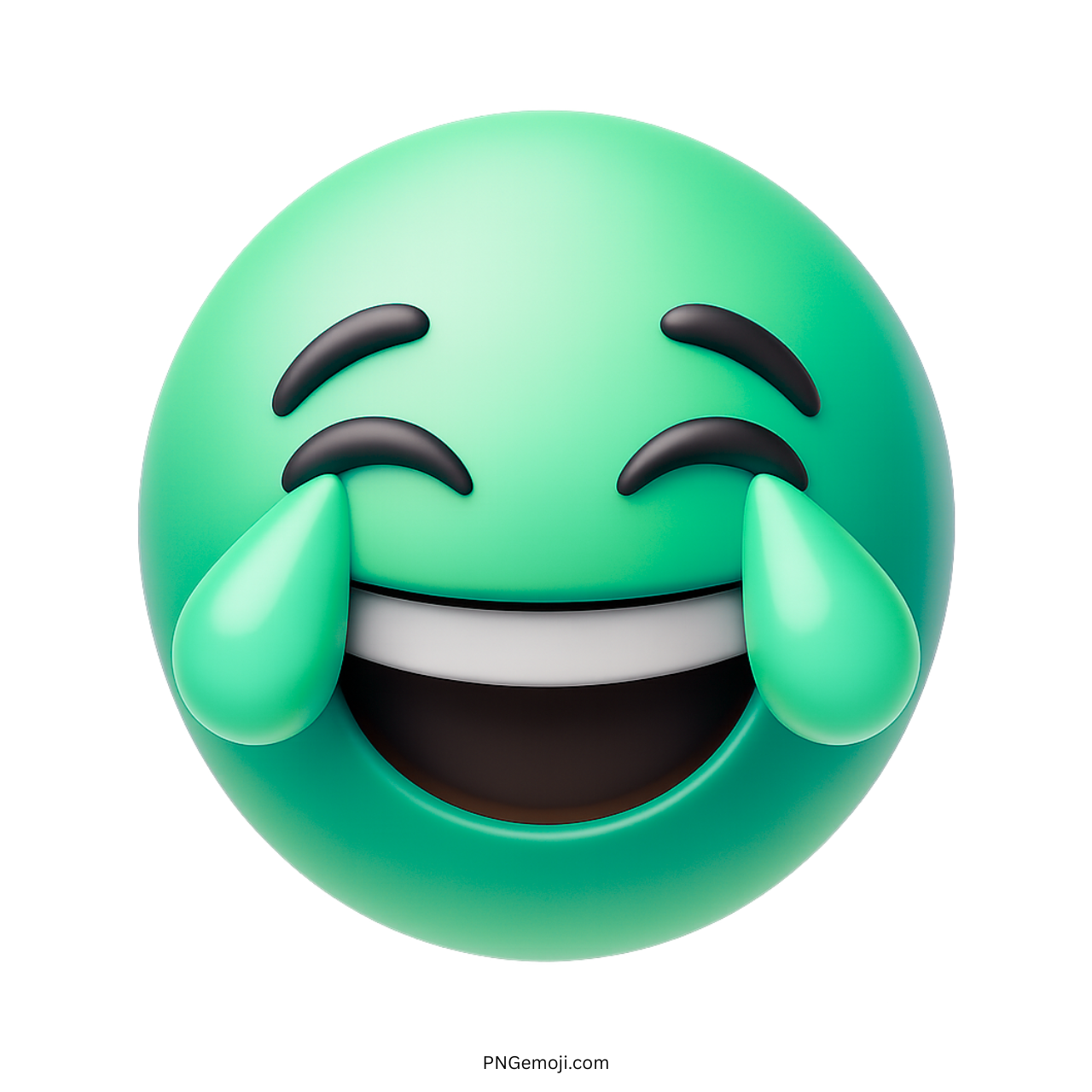 3D green emoji laughing with tears of joy and wide open happy mouth