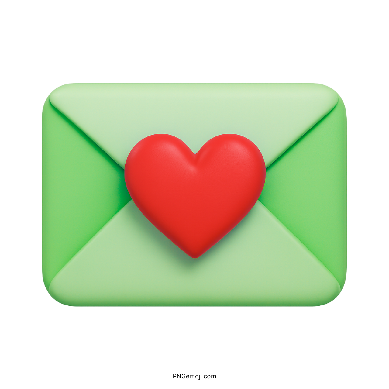 3D green envelope with red heart emoji symbolizing love, care, and romantic messages