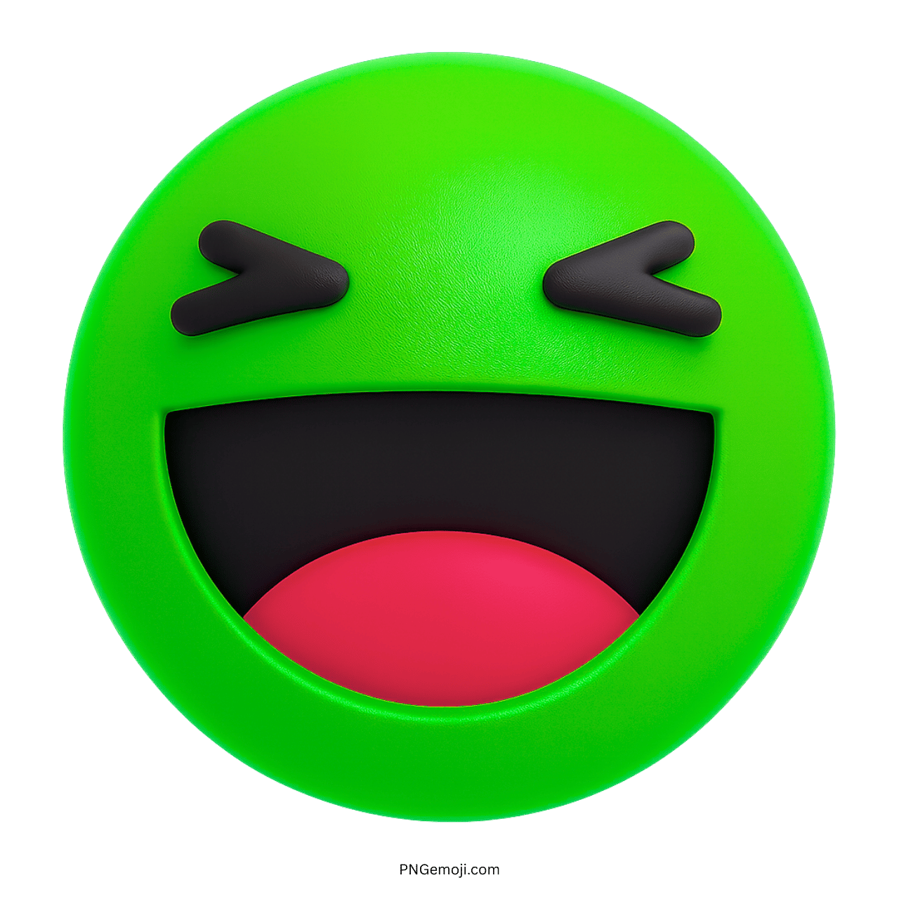 3D green Facebook Haha emoji with wide open laughing mouth and closed eyes