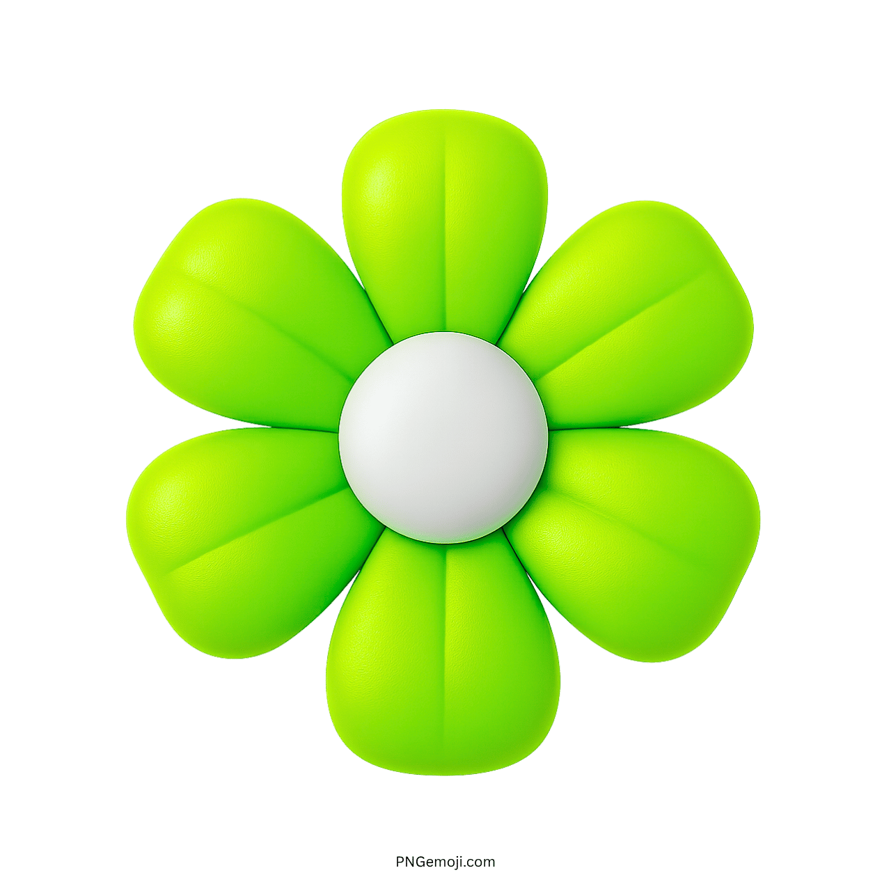 3D green flower icon with soft petals and a white center