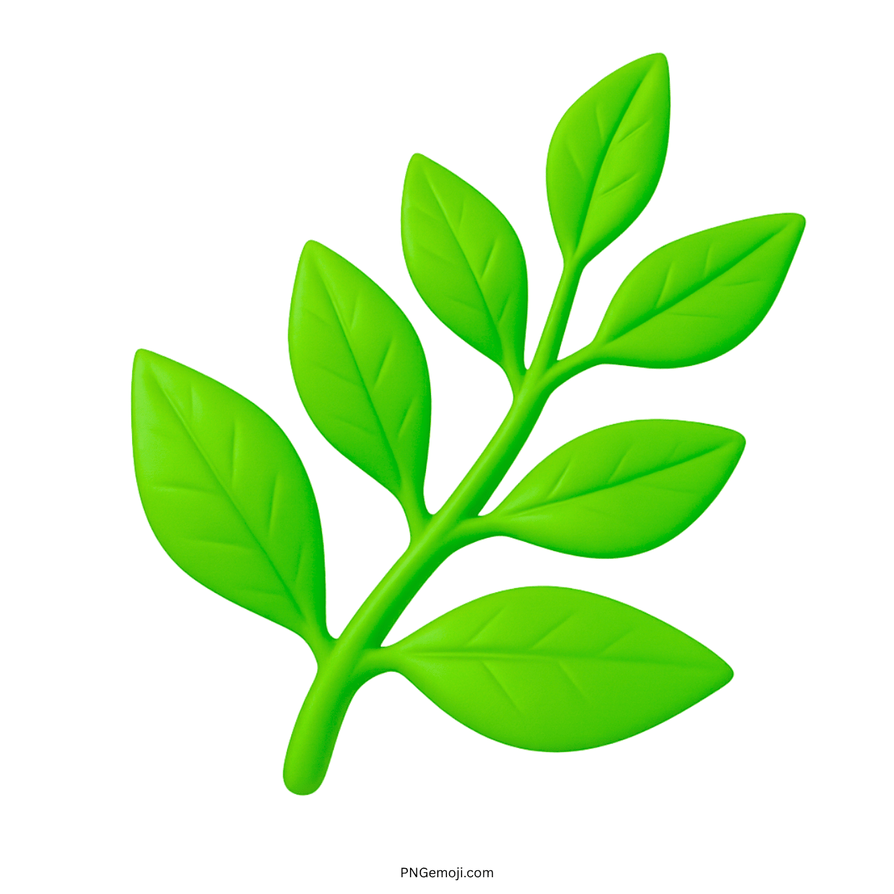 Bright green 3D herb emoji branch with nine fresh leaves and natural texture