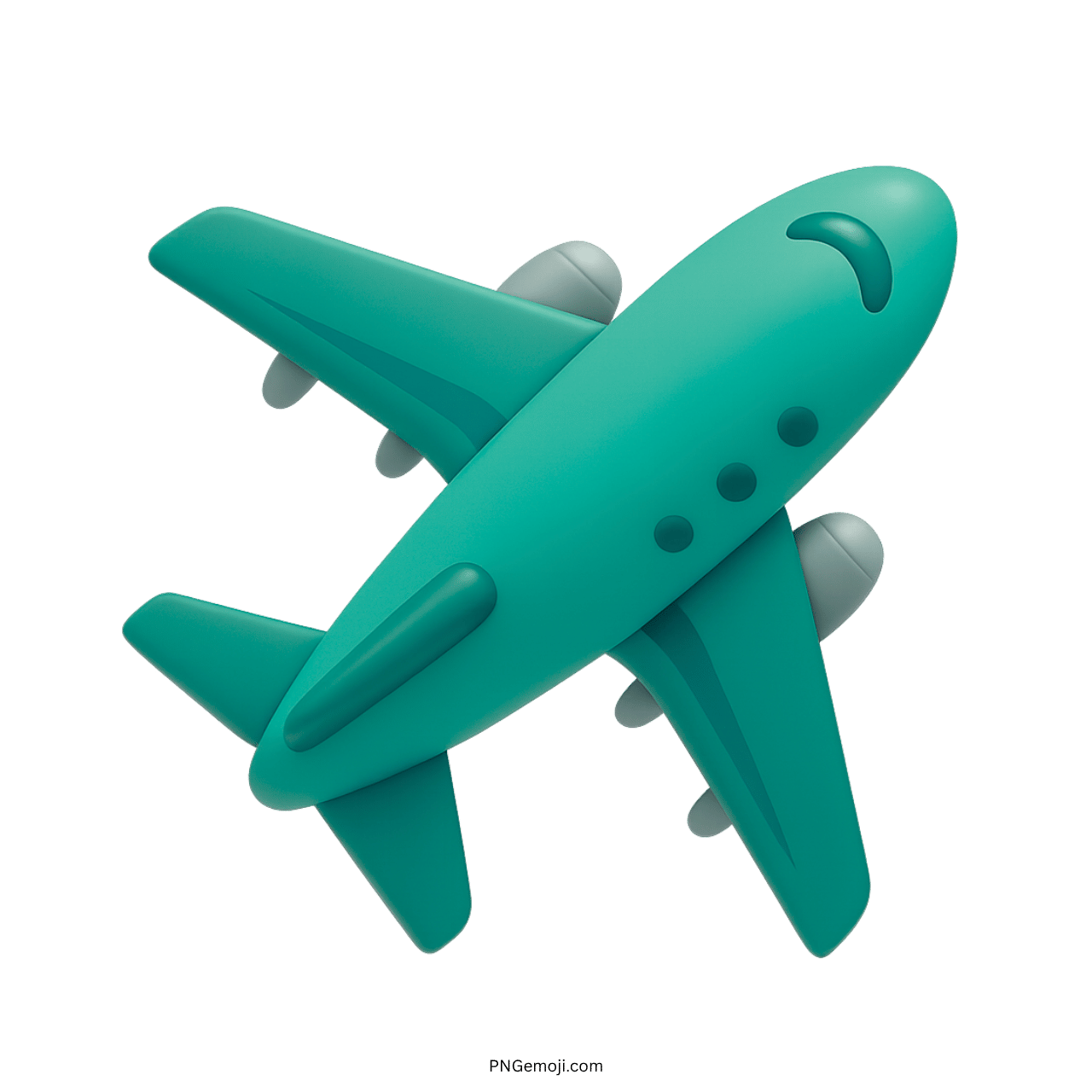 3D green jet airplane emoji from top view, modern flight travel icon