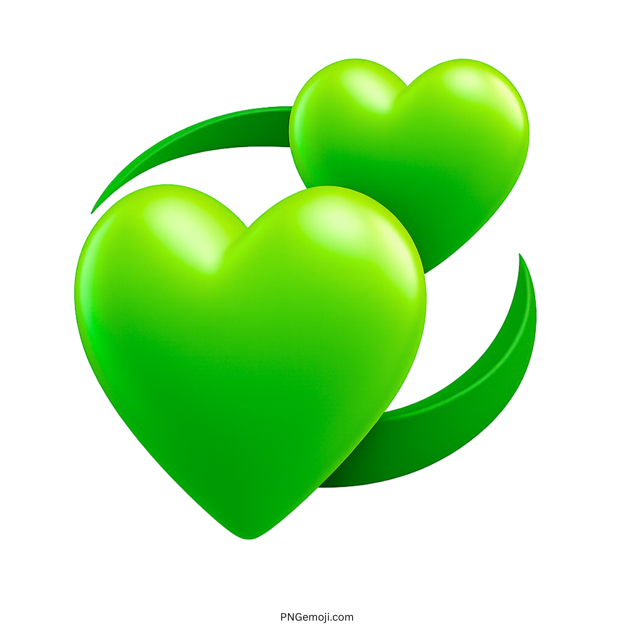 3D green revolving hearts emoji clipart for eco love, growth, freshness, and care