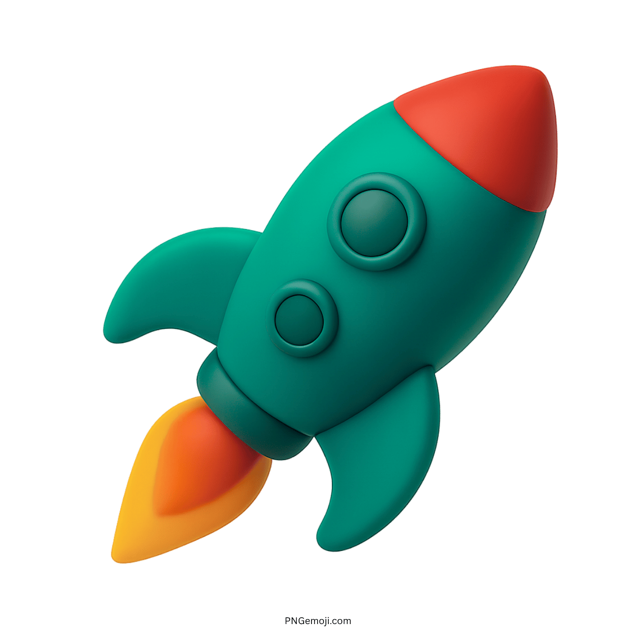 3D green rocket emoji with orange flame and transparent background PNG format