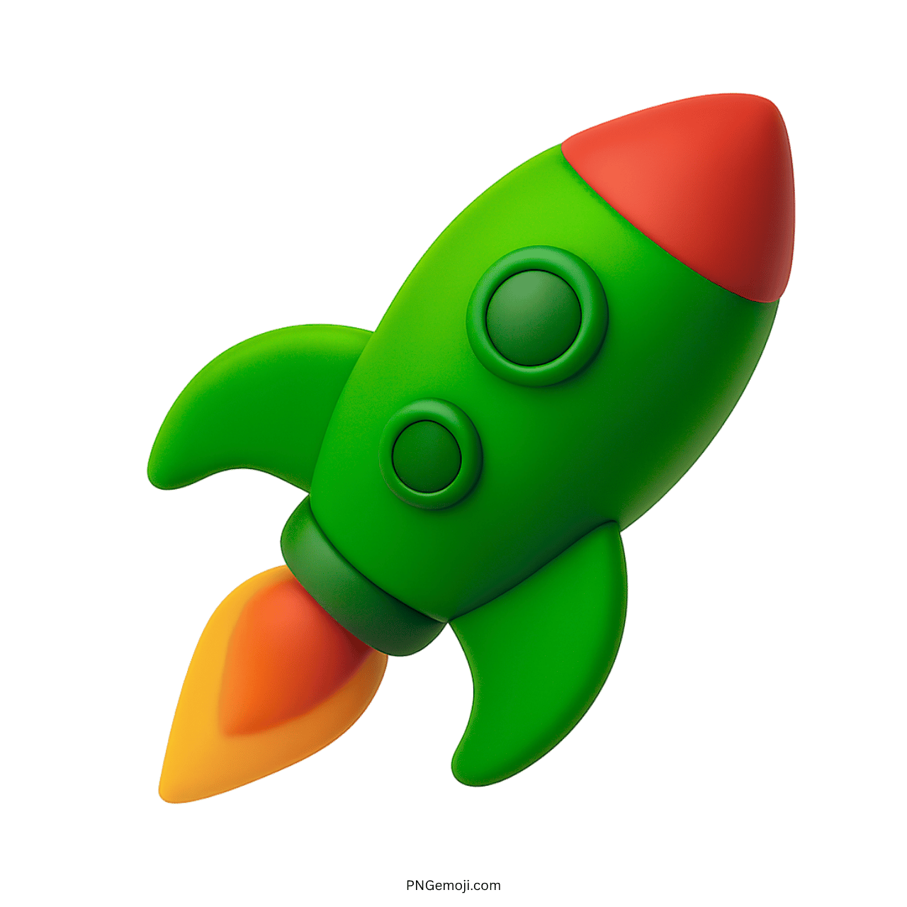 3D green rocket emoji with red nose and yellow-orange flame for digital use