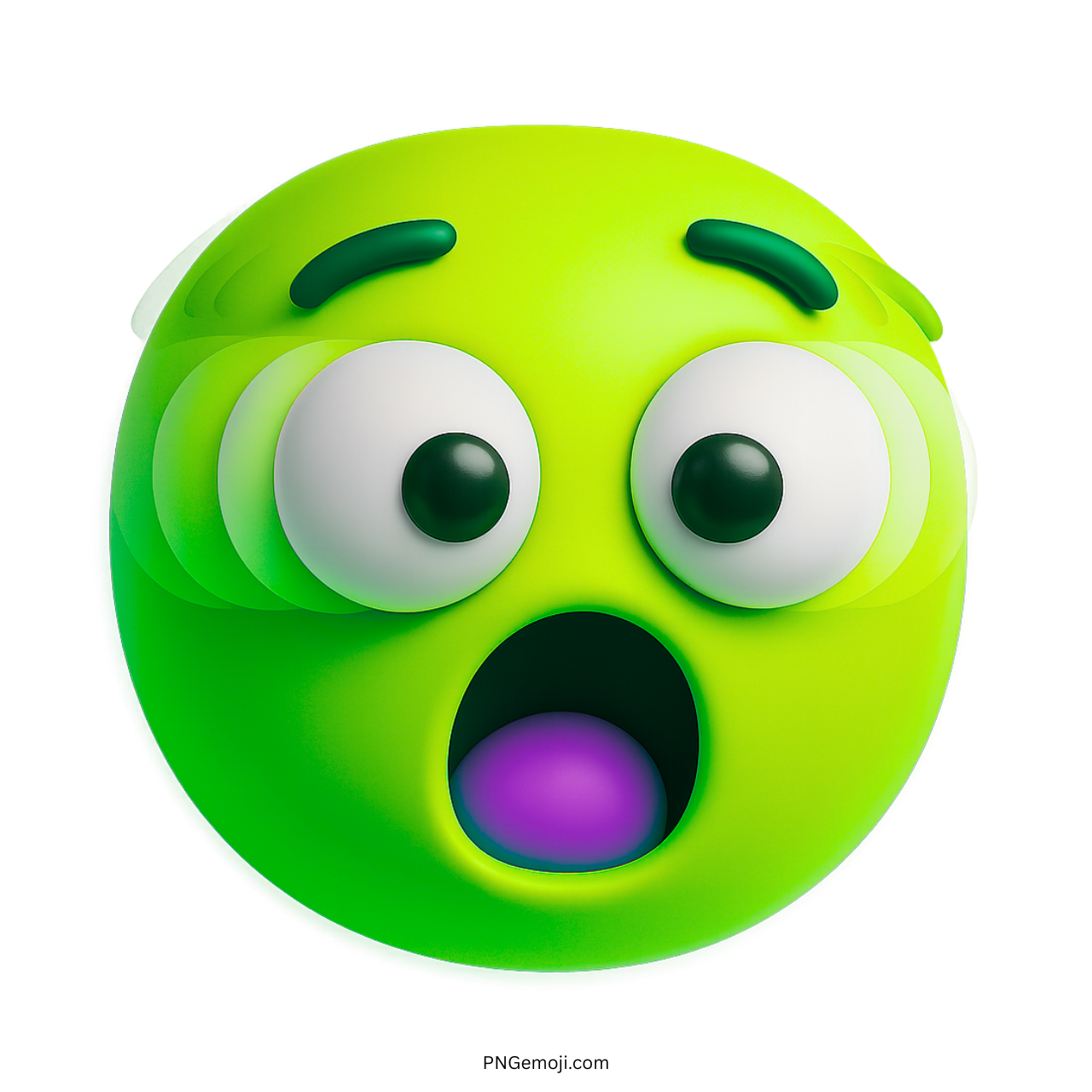 3D green shaking face emoji with wide eyes, open mouth, shocked expression PNG