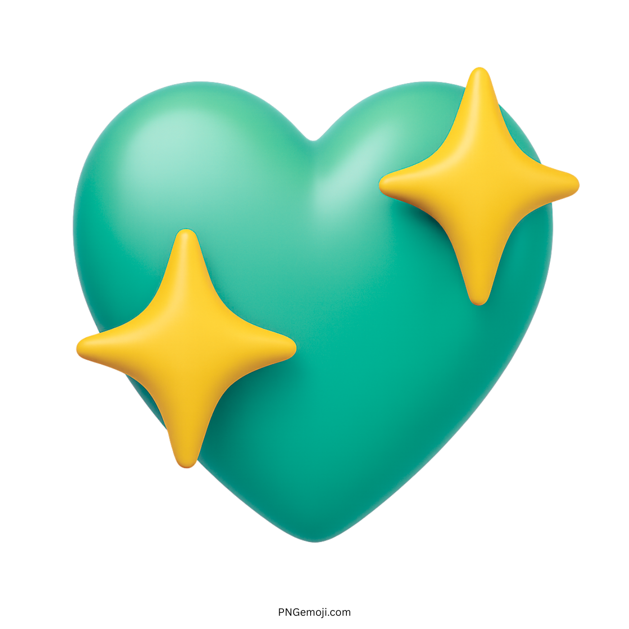 3D green heart emoji with glowing yellow sparkles and clean glossy finish