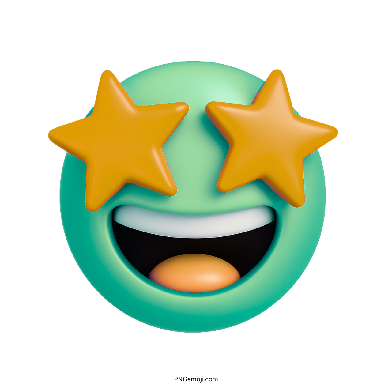 Green 3D emoji face with orange-yellow star eyes and joyful smile