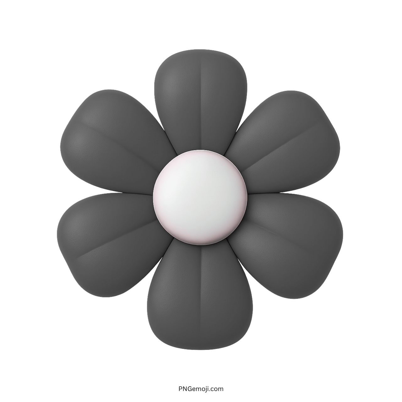 3D grey flower icon with white center and soft petals