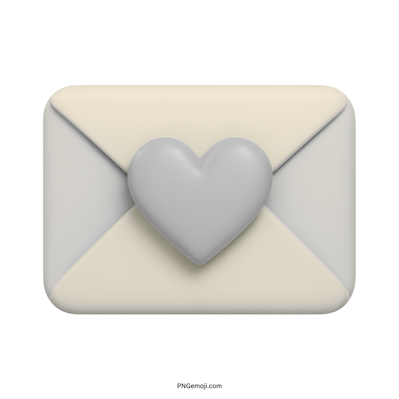 3D grey heart emoji on cream love envelope with soft minimal look