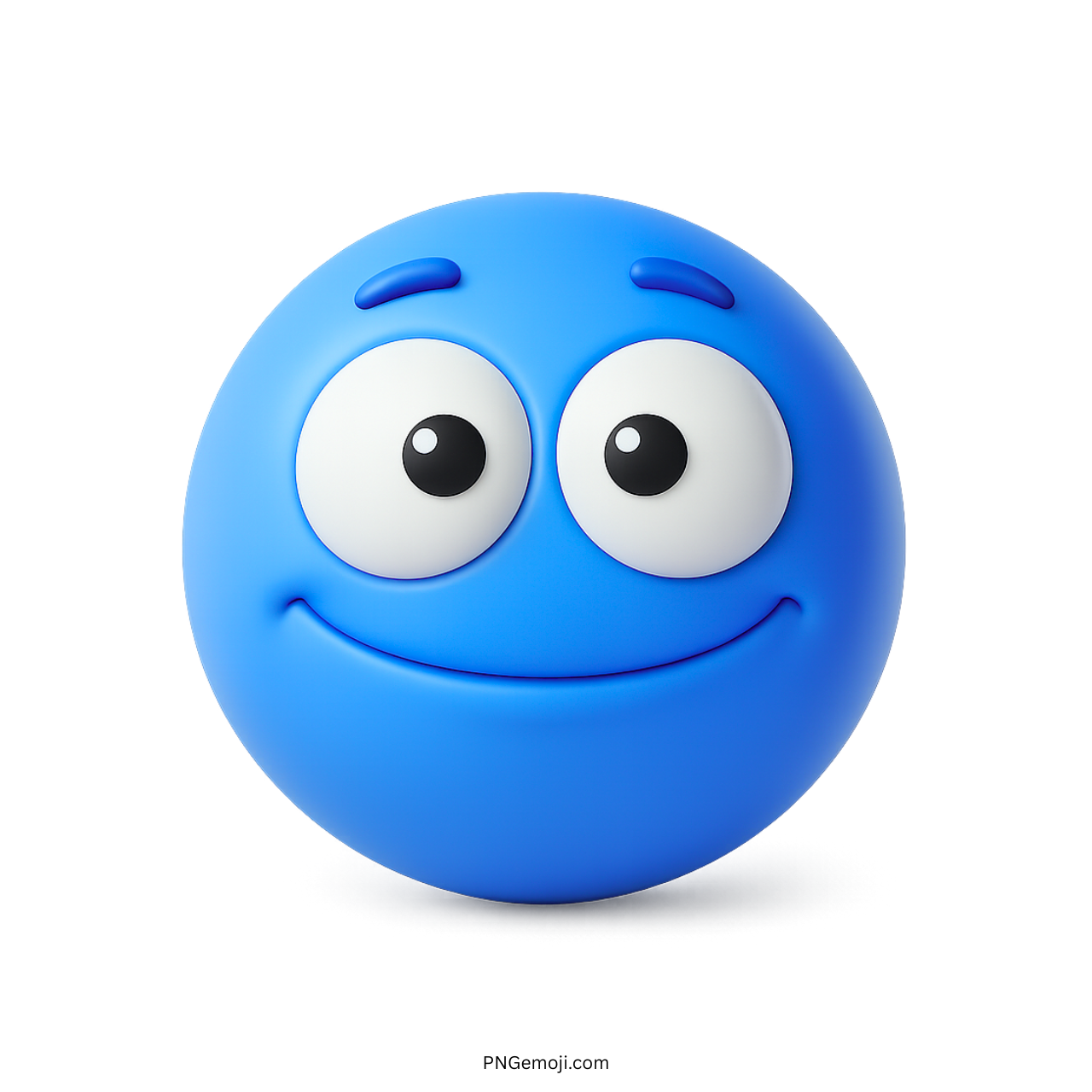 3D happy blank smile emoji with wide eyes and blue face in PNG format