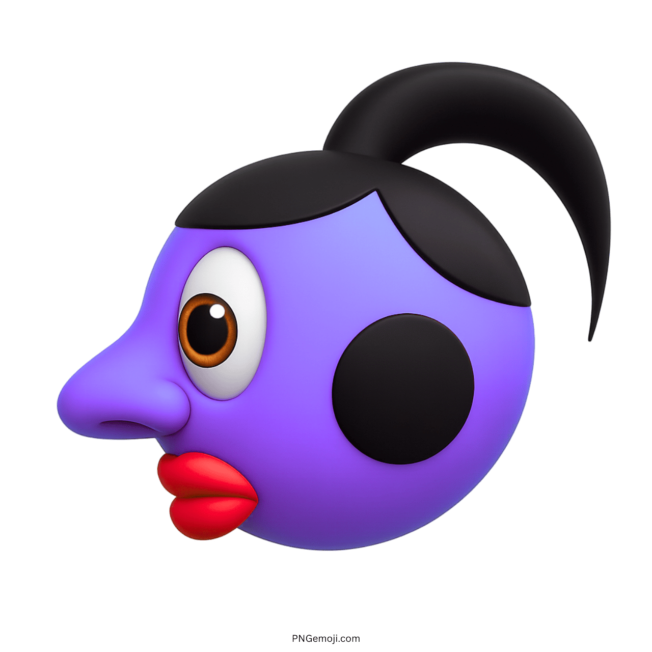 3D purple emoji face with hyperpigmentation spots and exaggerated cartoon features