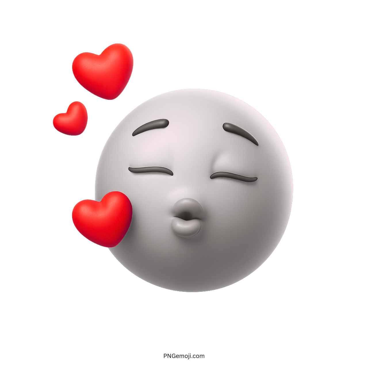 3D kiss emoji with closed eyes and red hearts expressing love and affection