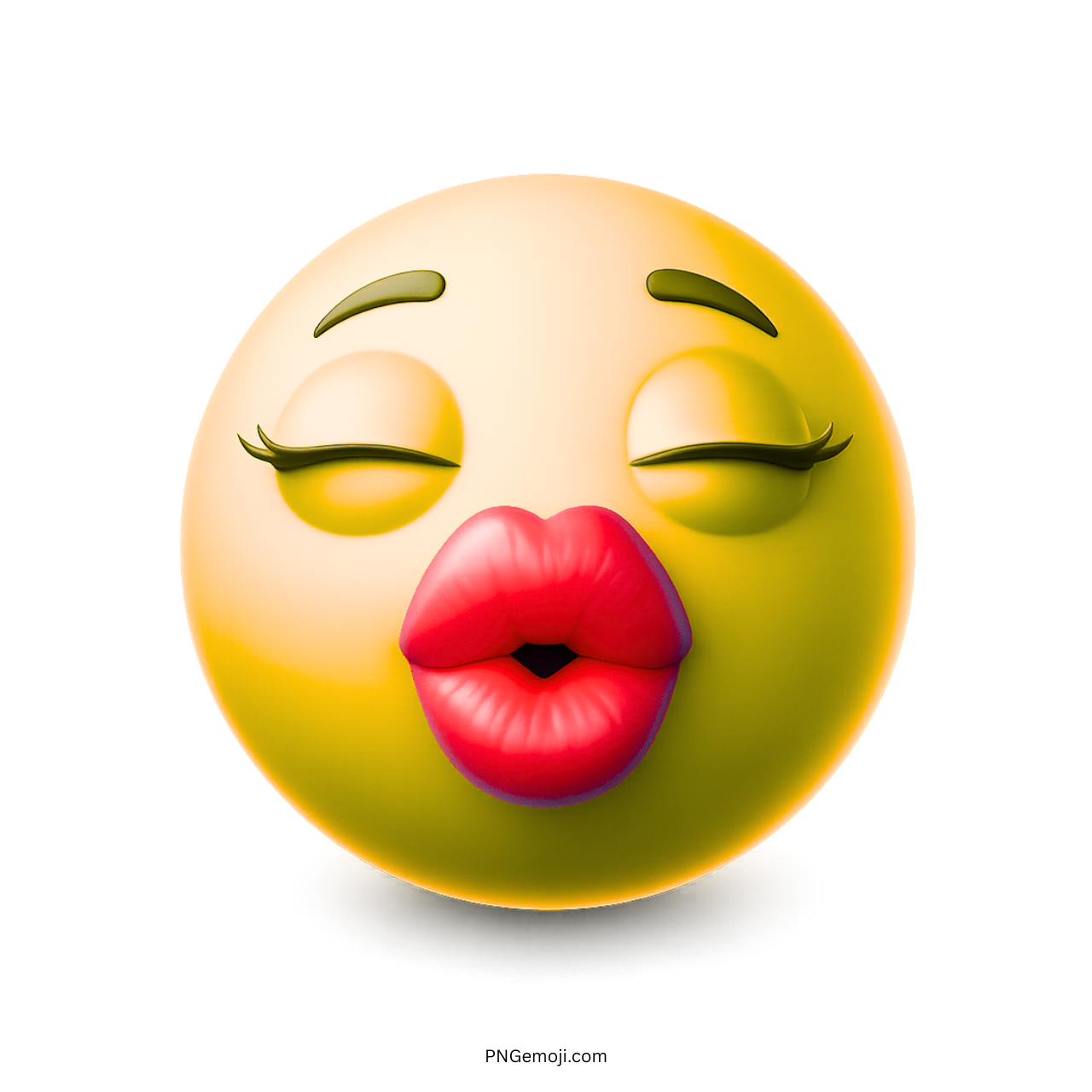 3D kiss emoji with red lips and closed eyes showing romantic facial expression