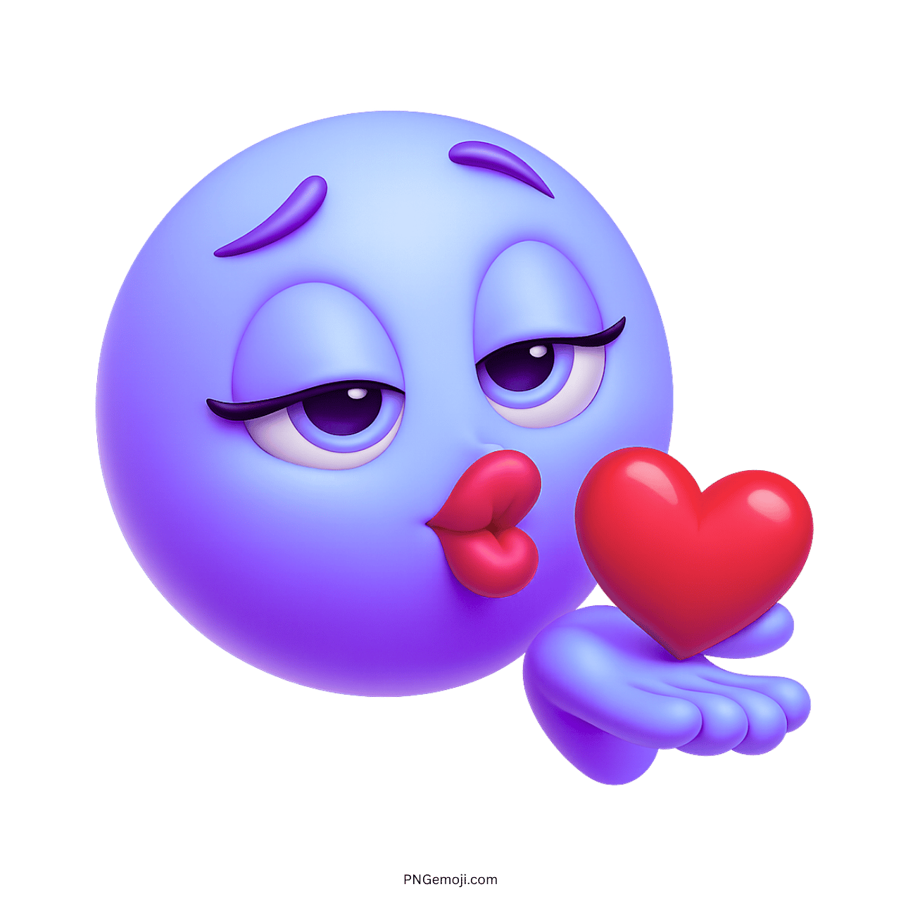 3D Kissing Face Emoji Blowing Red Heart with Purple Glow