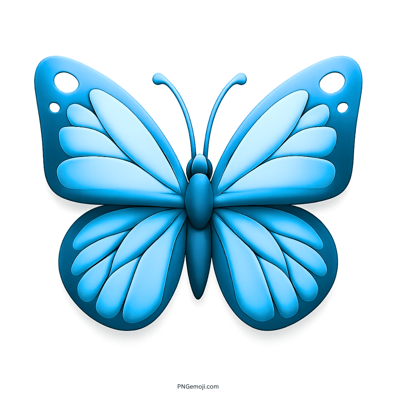 3D light blue butterfly emoji with soft layered wings and transparent PNG background