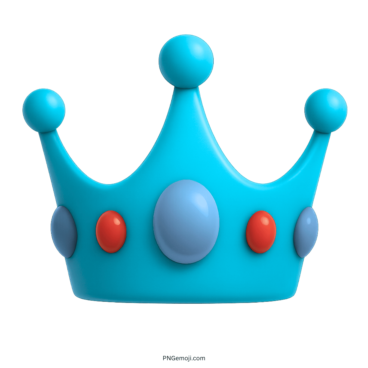 3D light blue crown emoji with red and purple jewels on transparent background