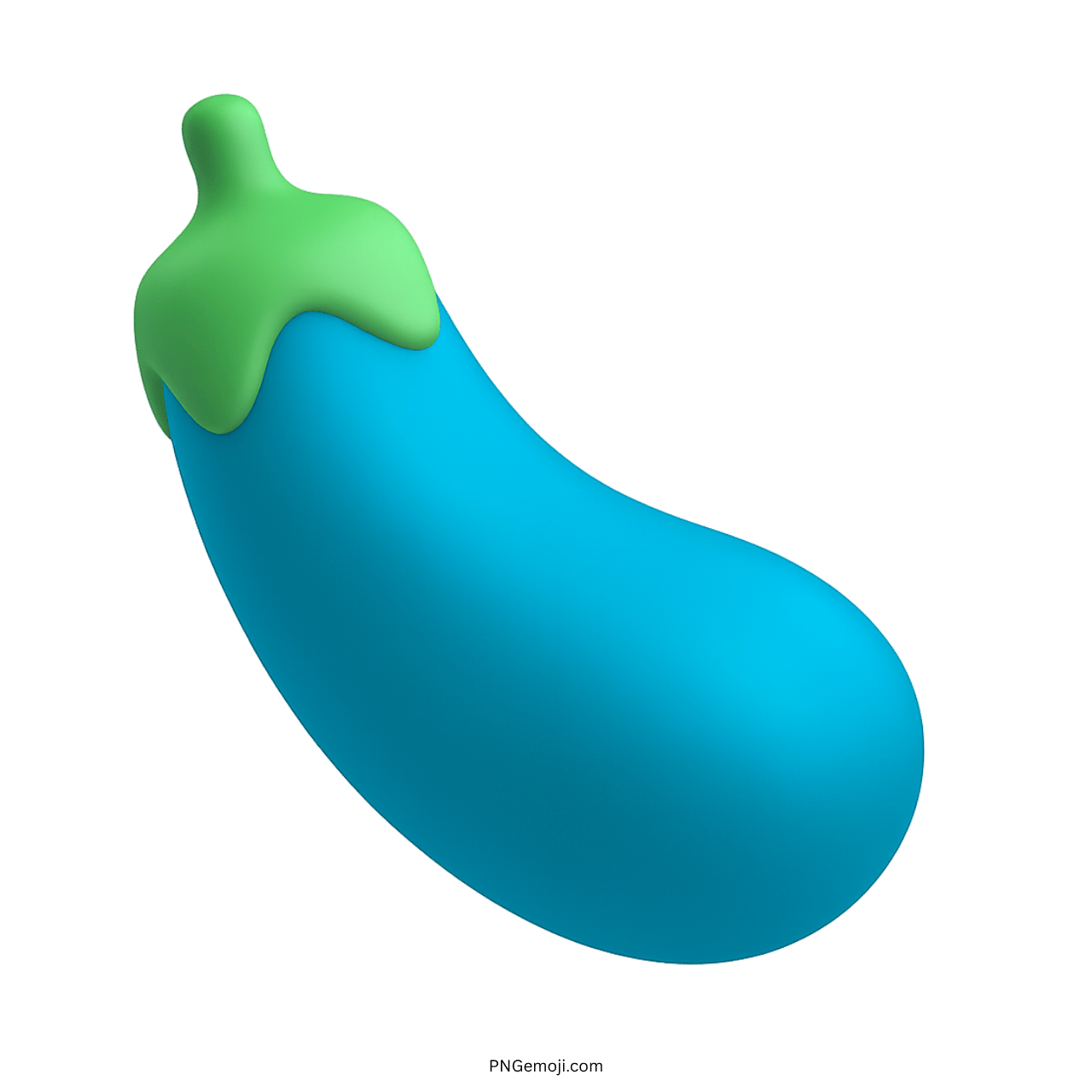 3D light blue eggplant emoji vegetable icon with green stem PNG on transparent background