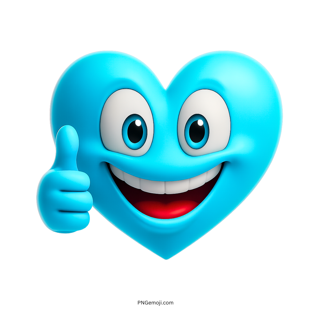 3D light blue heart emoji with a thumbs-up and happy smiling face