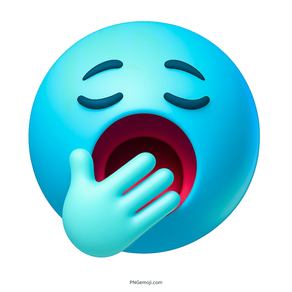 3D light blue yawning emoji with sleepy eyes and teal hand over open mouth