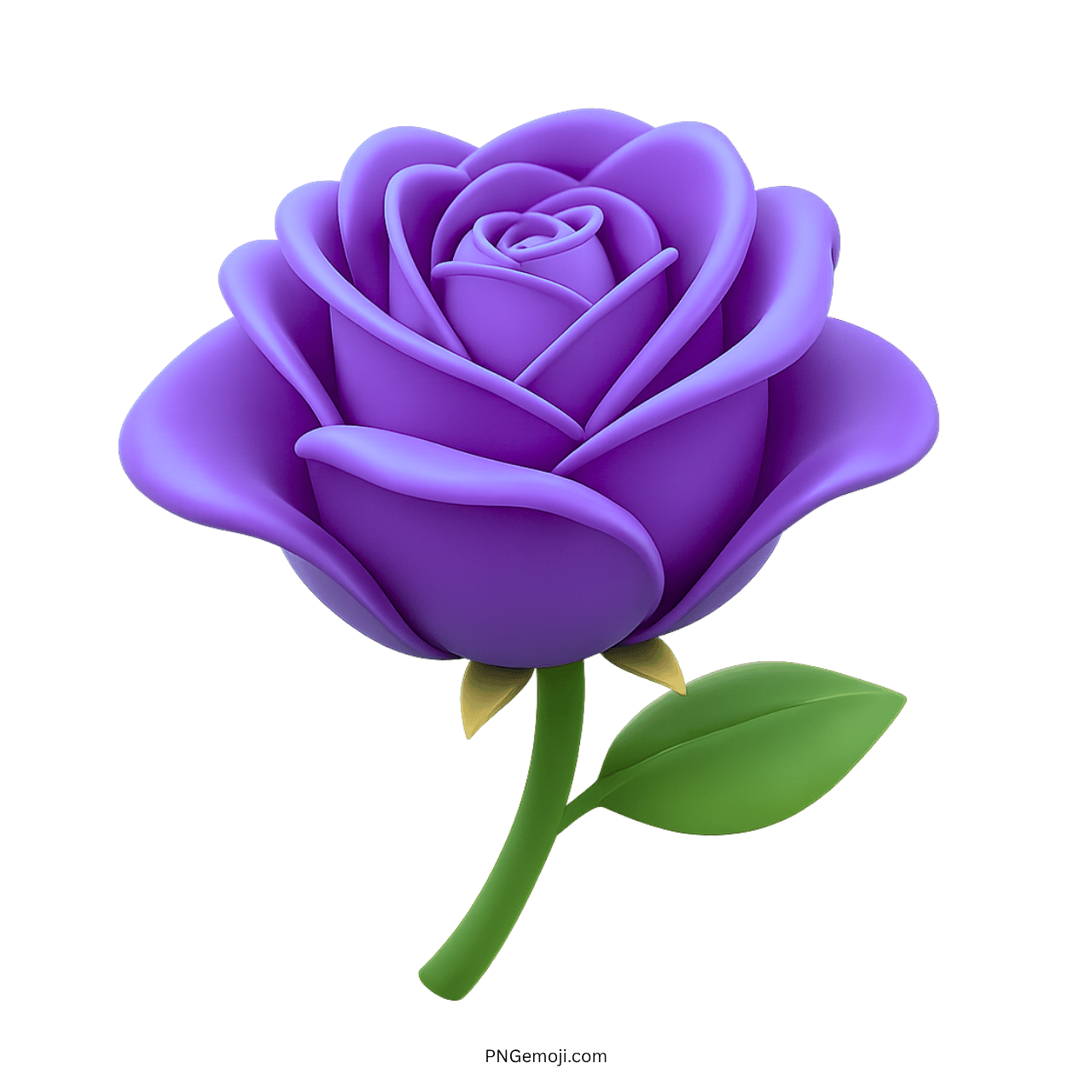 3D light purple rose flower in full bloom with green leaves