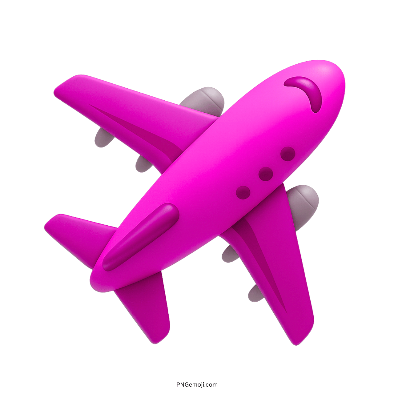 3D pink airplane jet emoji with cartoon look and visible engines in flight