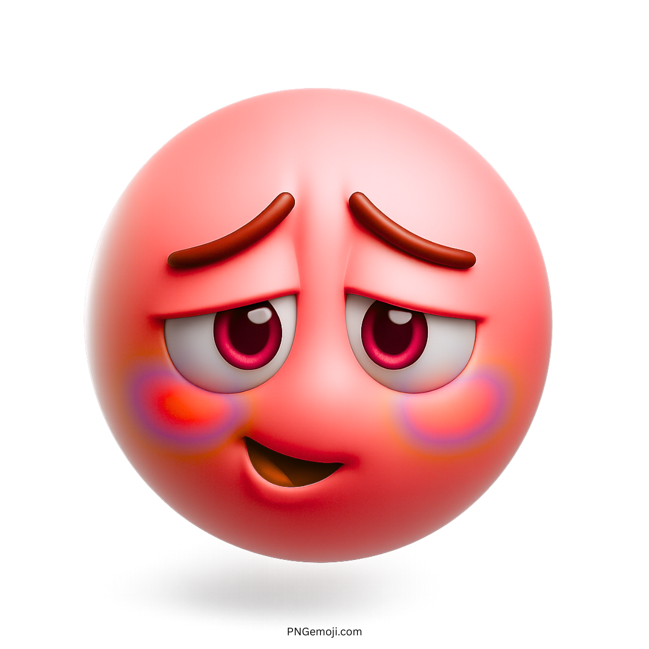 3D pink blushing smiley emoji with flirty eyes and glowing red cheeks expression