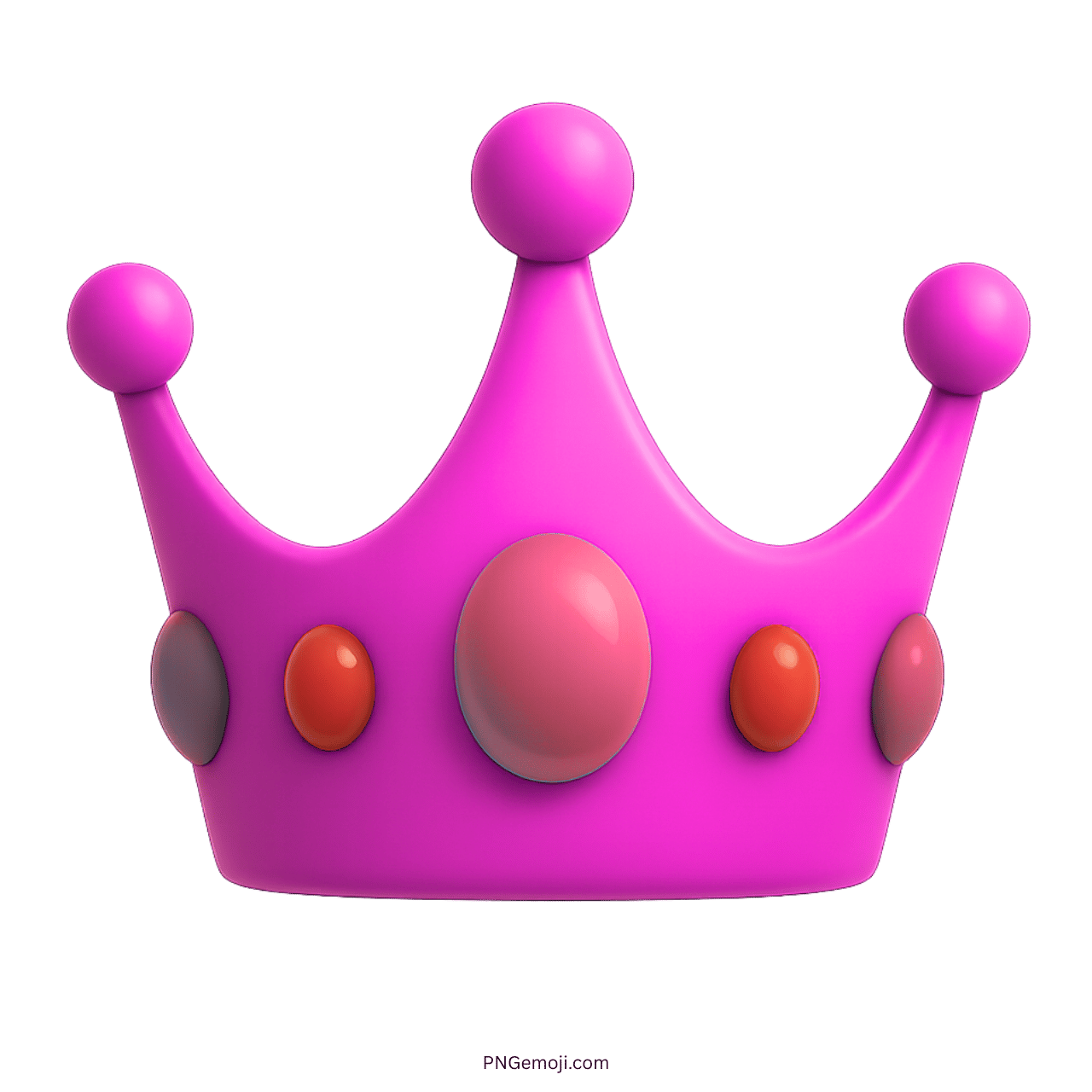 3D pink crown emoji with glossy red and purple gems on transparent background