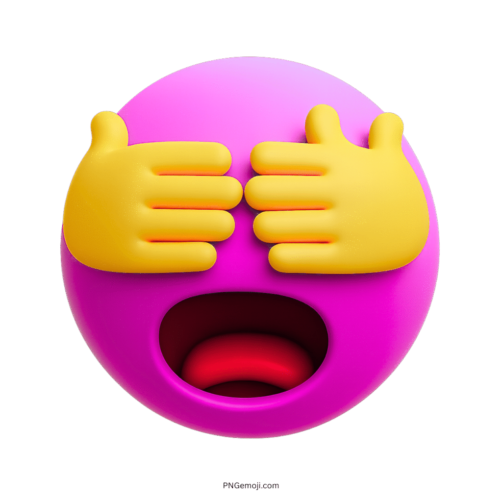 3D pink emoji covering eyes with hands expressing TMI, shock, or cringe reaction