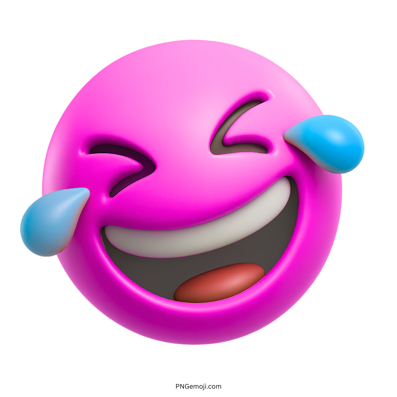 3D pink emoji face laughing with joy and teary eyes