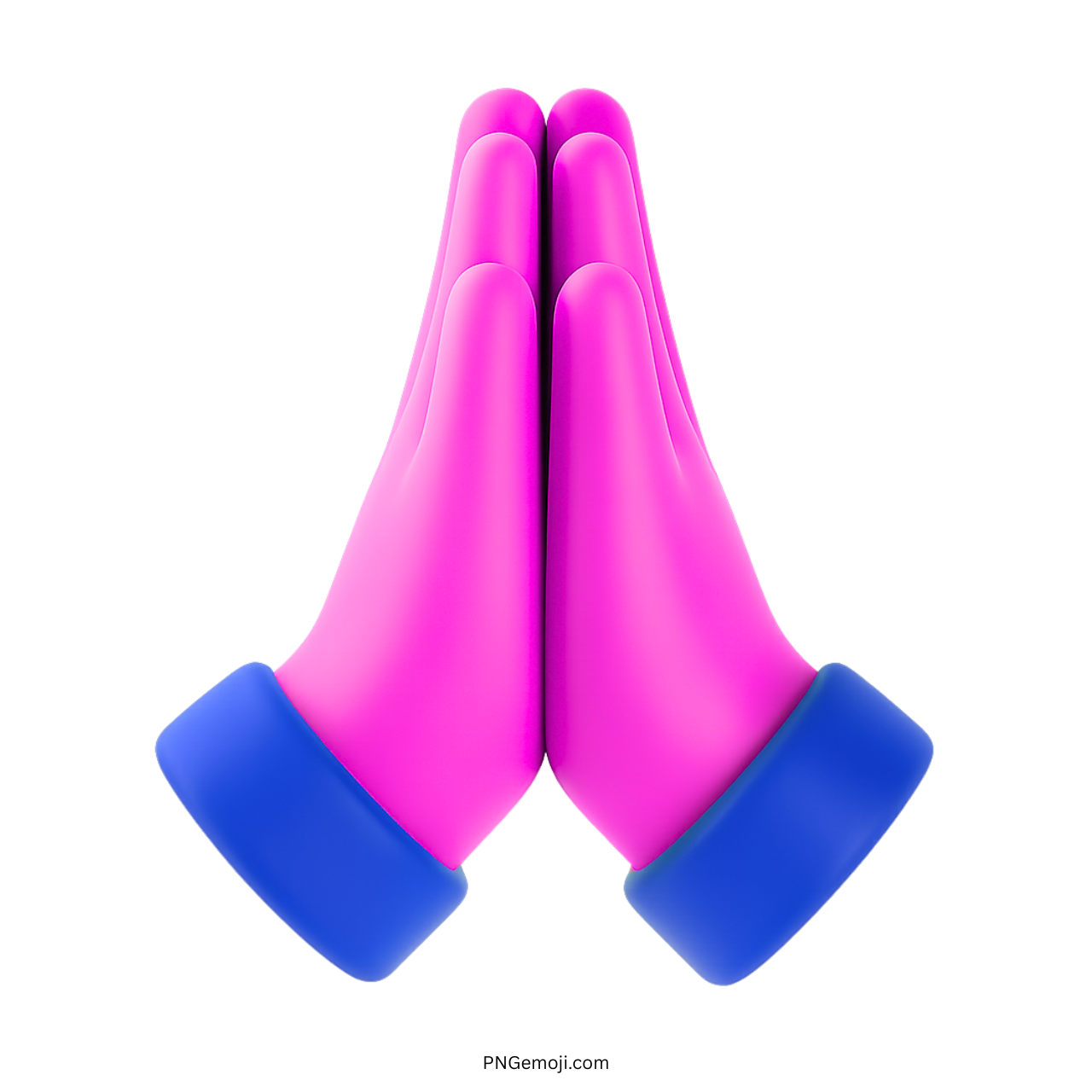 3D pink folded hands emoji with blue cuffs for thank you or respect pose