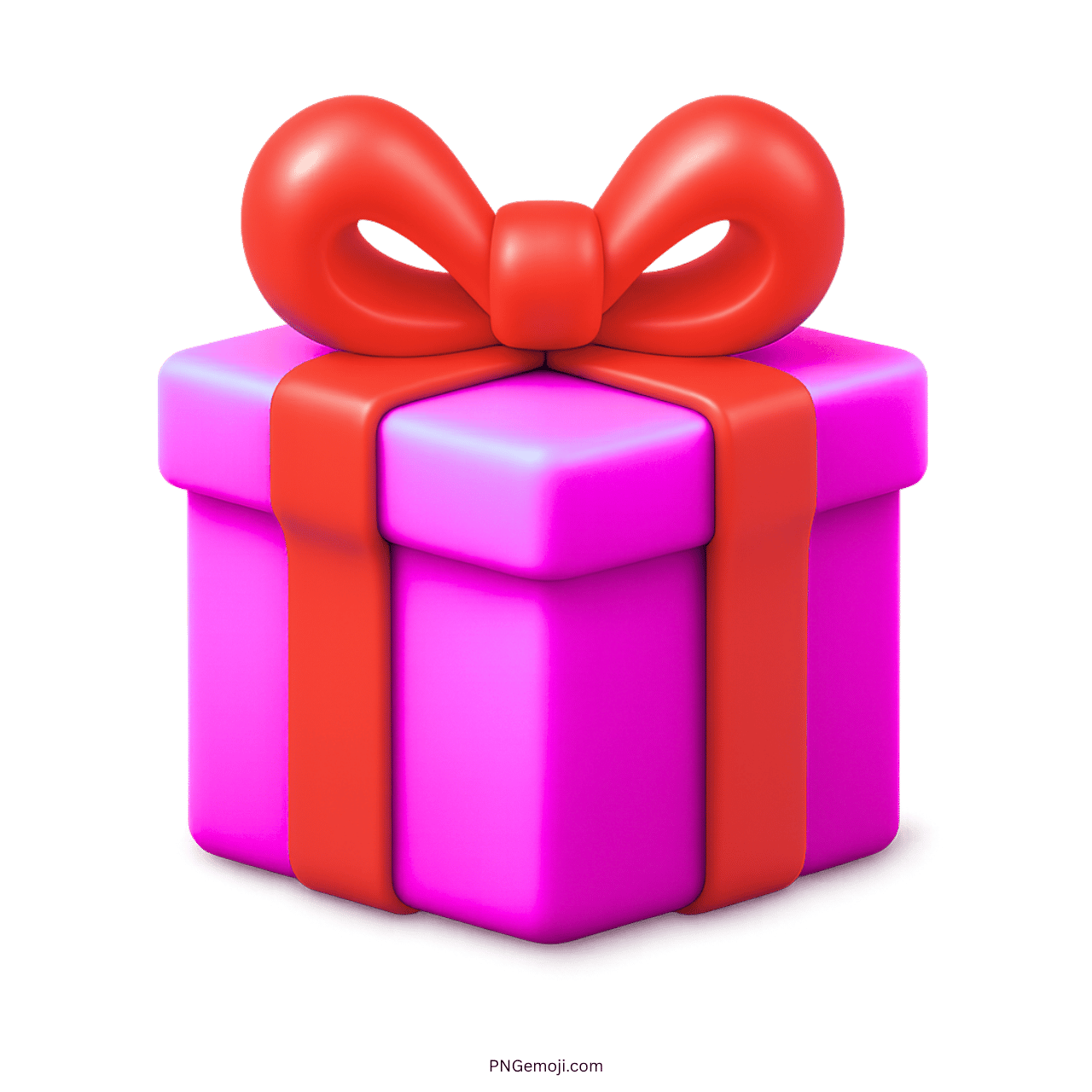 3D pink gift emoji box with red ribbon bow on transparent background