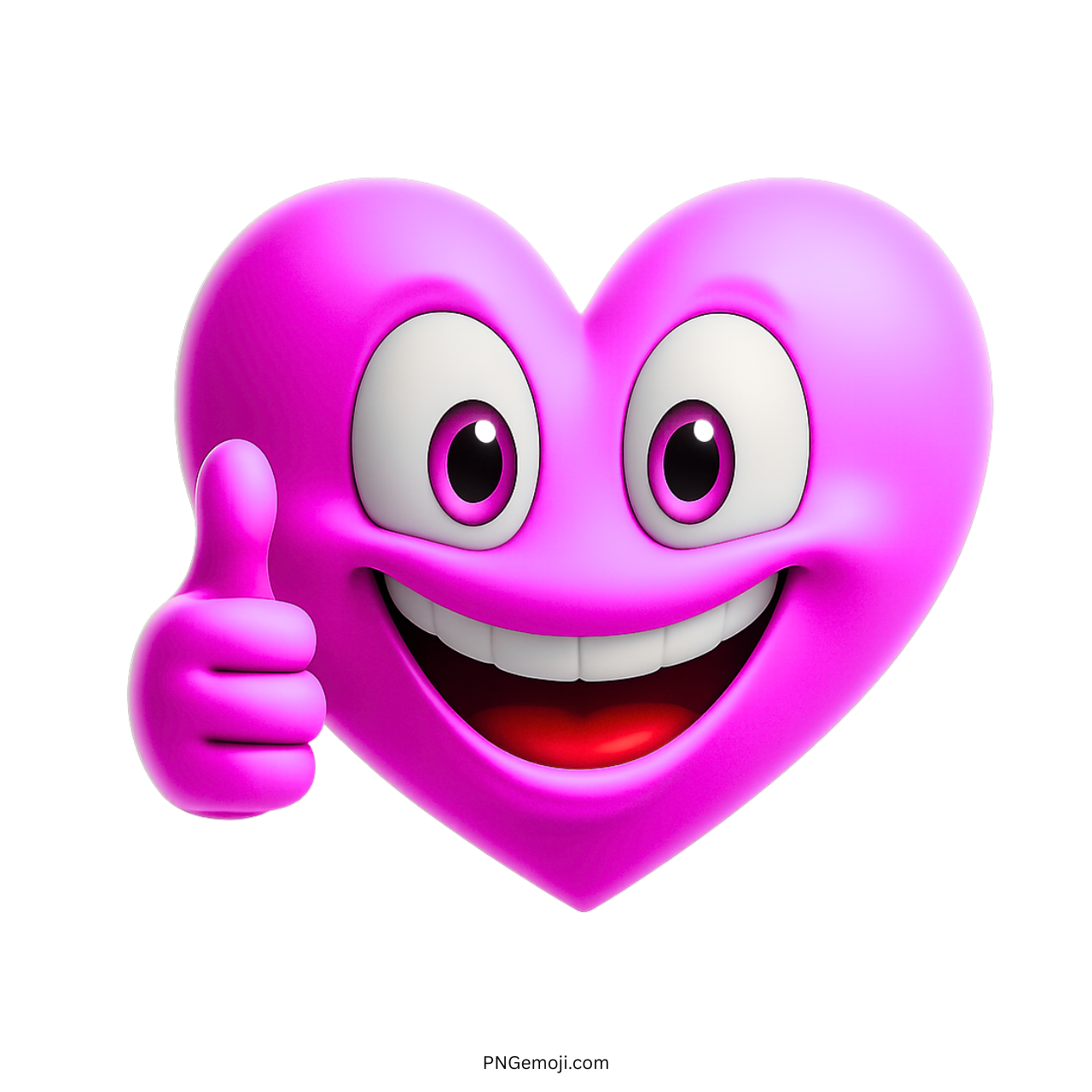3D pink heart emoji smiling brightly with thumbs up and cartoon eyes