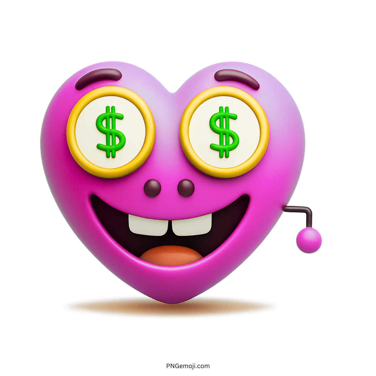 3D pink heart emoji with dollar eyes and wide smile cartoon character