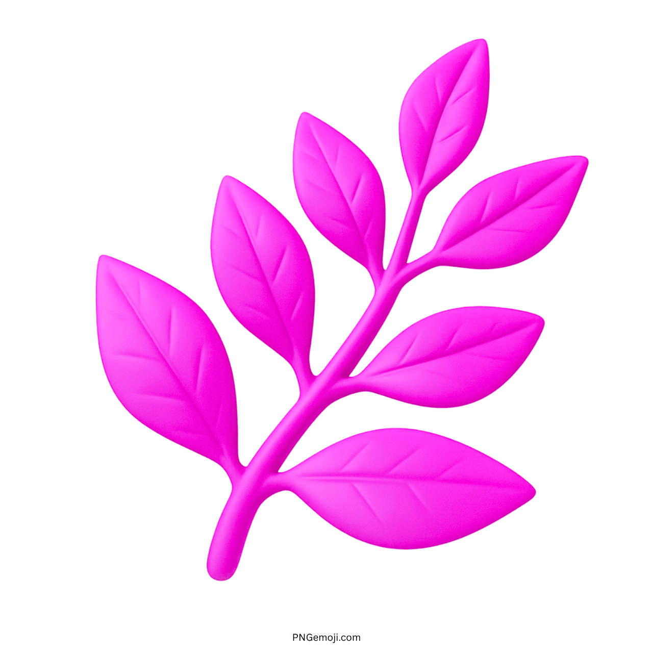 Glossy pink 3D herb emoji branch with smooth leaves and playful curved design