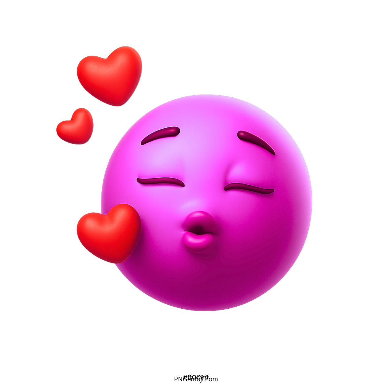 3D pink kiss emoji with closed eyes and floating red hearts of love