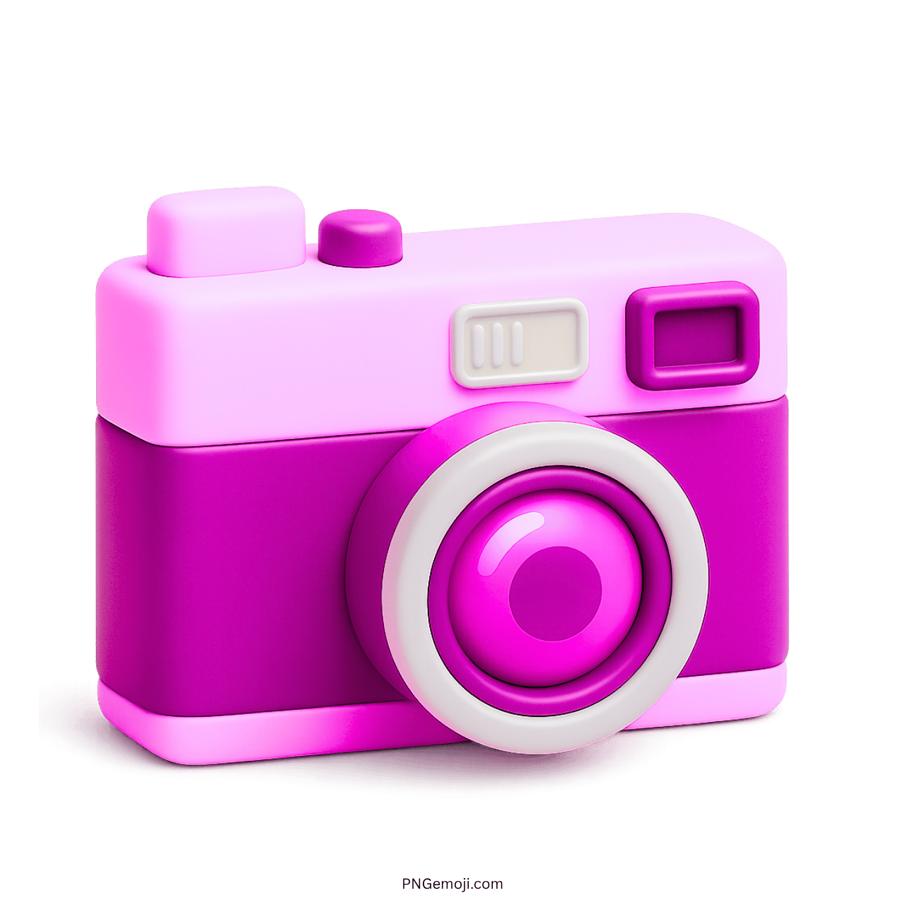 3D pink and magenta camera emoji with lens and cartoon look on transparent background