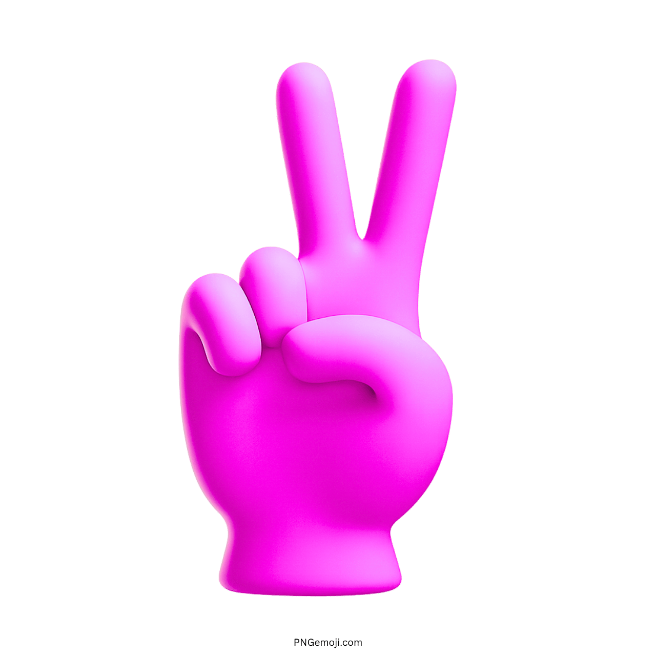 3D pink peace hand emoji with victory fingers and transparent background