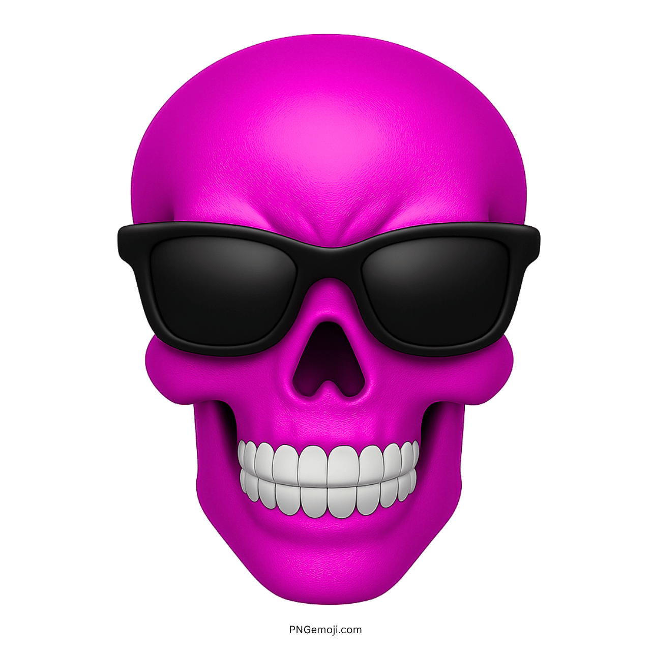3D pink skull emoji wearing black sunglasses showing stylish, confident and playful attitude