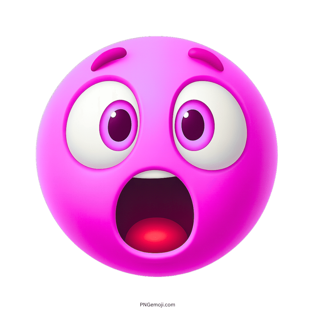 3D pink emoji with shocked expression, wide eyes, and open red mouth