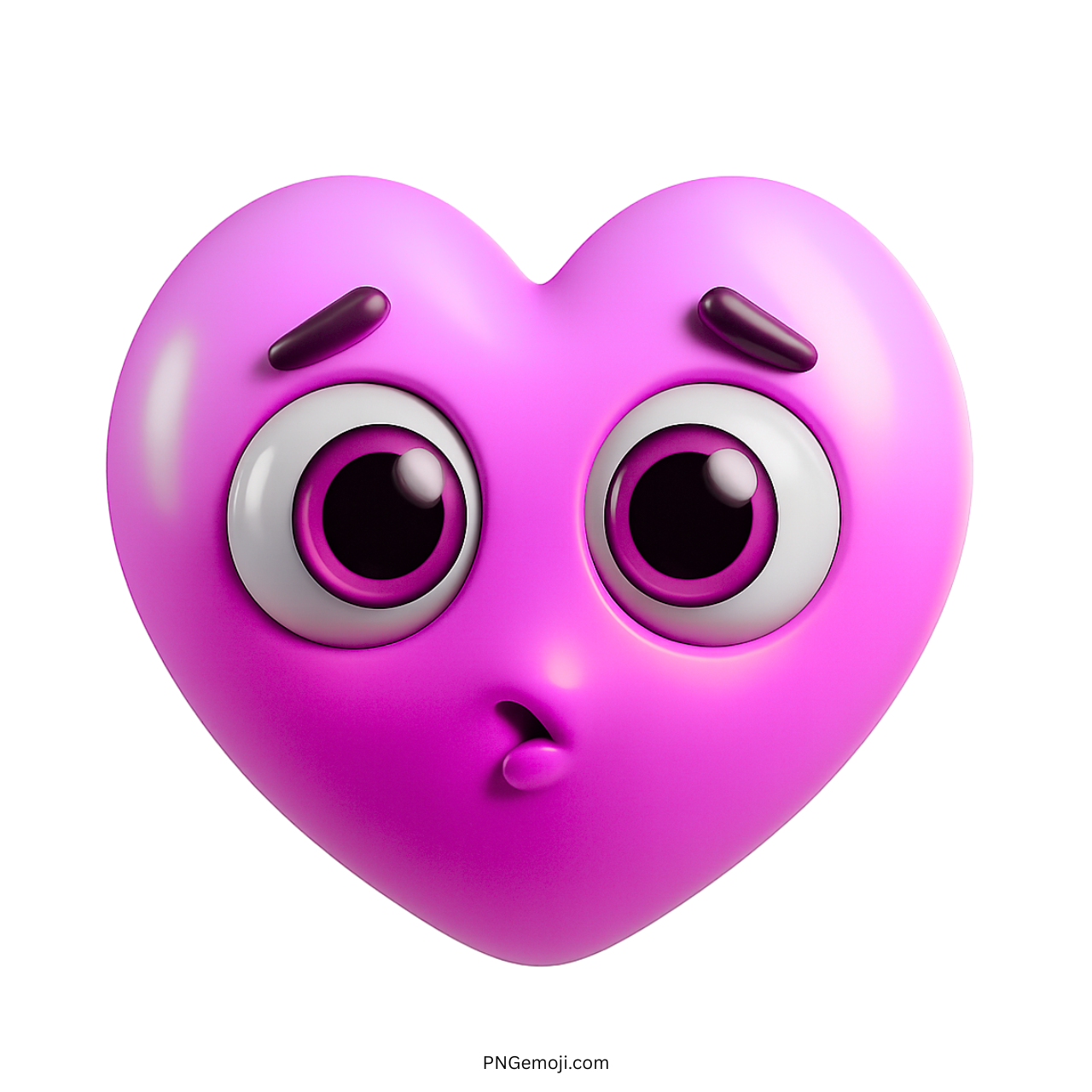 3D pink surprised heart emoji with wide eyes and shocked cute facial expression PNG