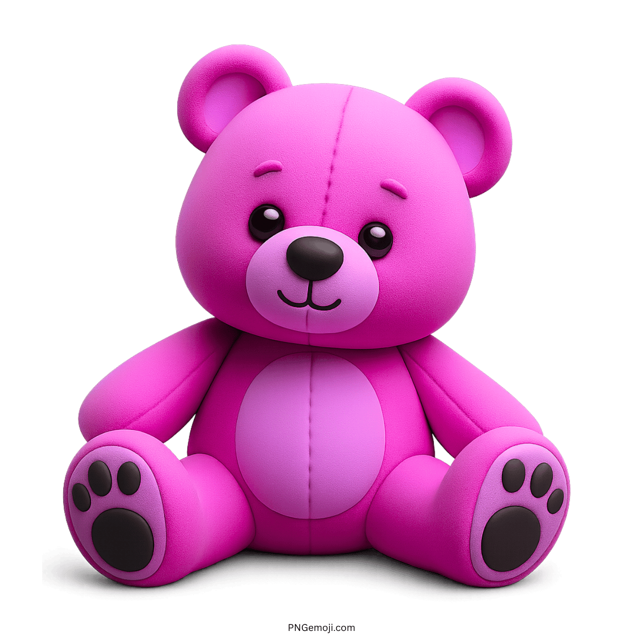 Bright pink 3D teddy bear emoji with stitched belly and adorable black paw prints