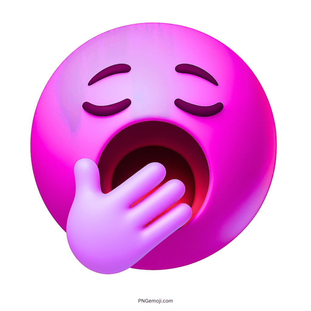 3D pink yawning emoji with sleepy expression and lavender hand covering open mouth