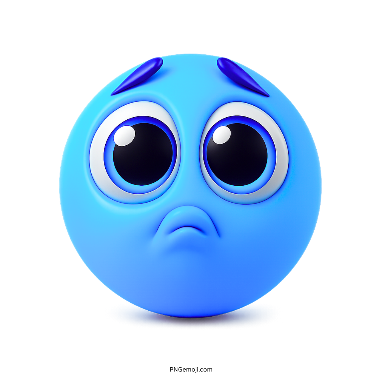 3D pleading face blue emoji with big watery eyes and sad expression