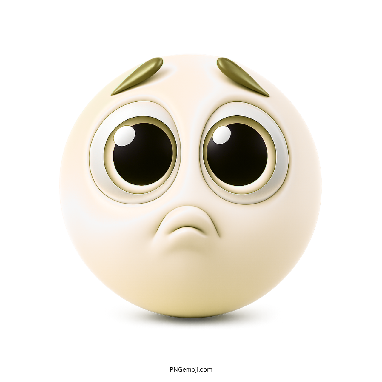 3D cream white pleading face emoji with big teary eyes and sad mouth