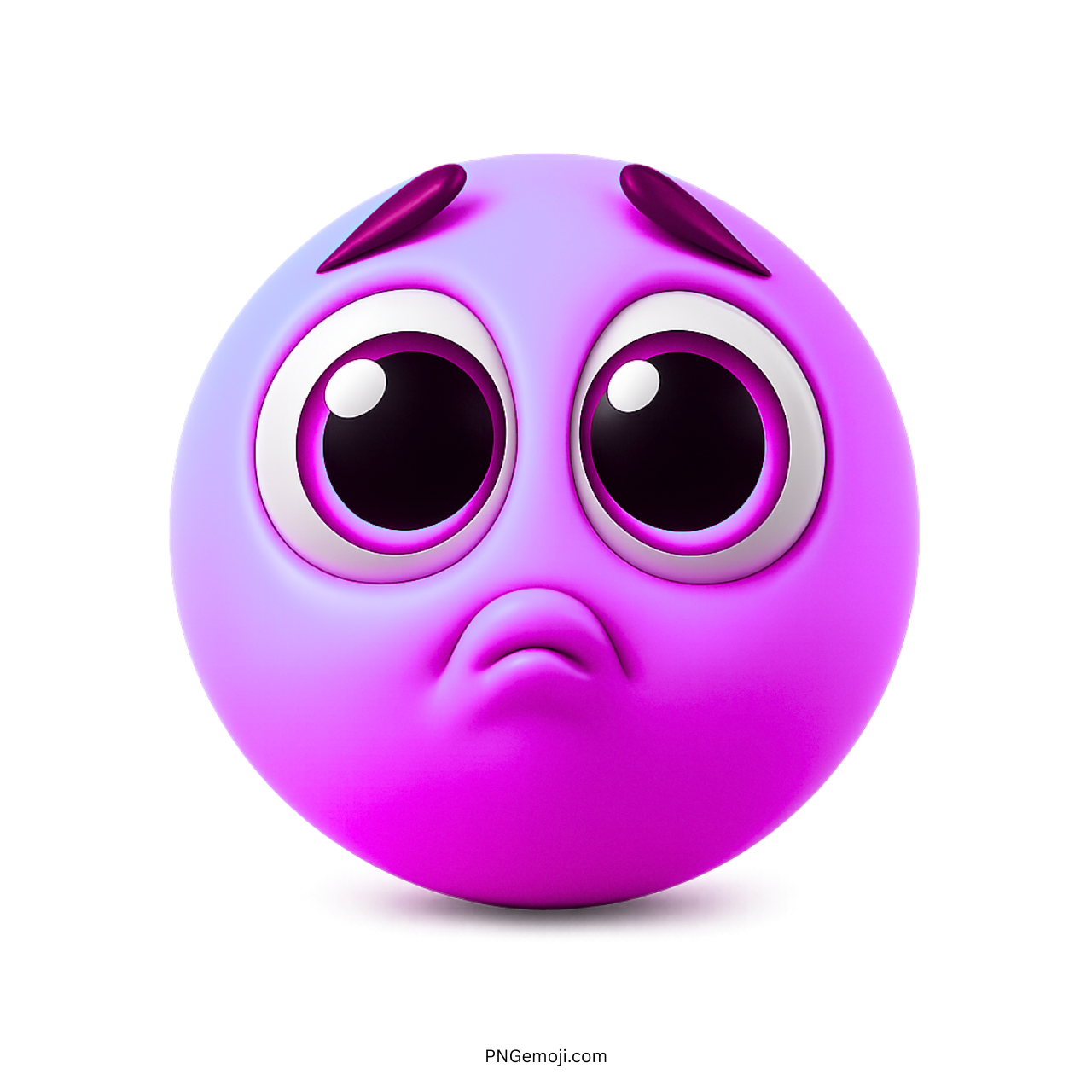 3D purple pleading face emoji with teary big eyes and sad cute expression