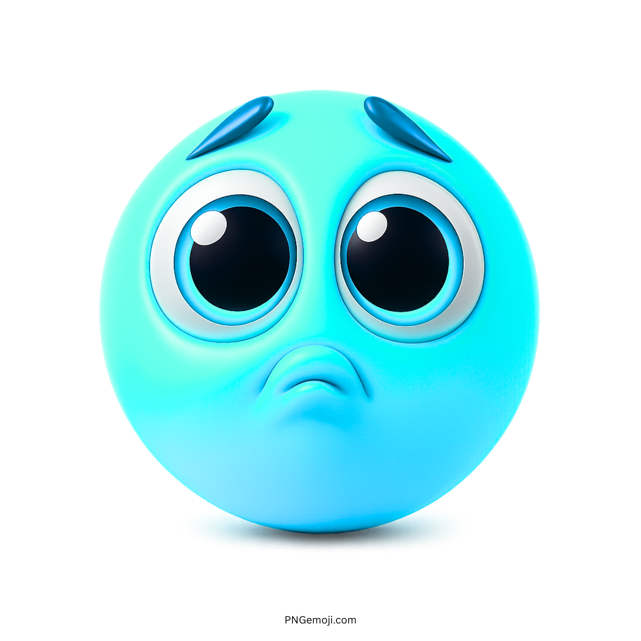 3D sky blue pleading face emoji with shiny big eyes and sad mouth