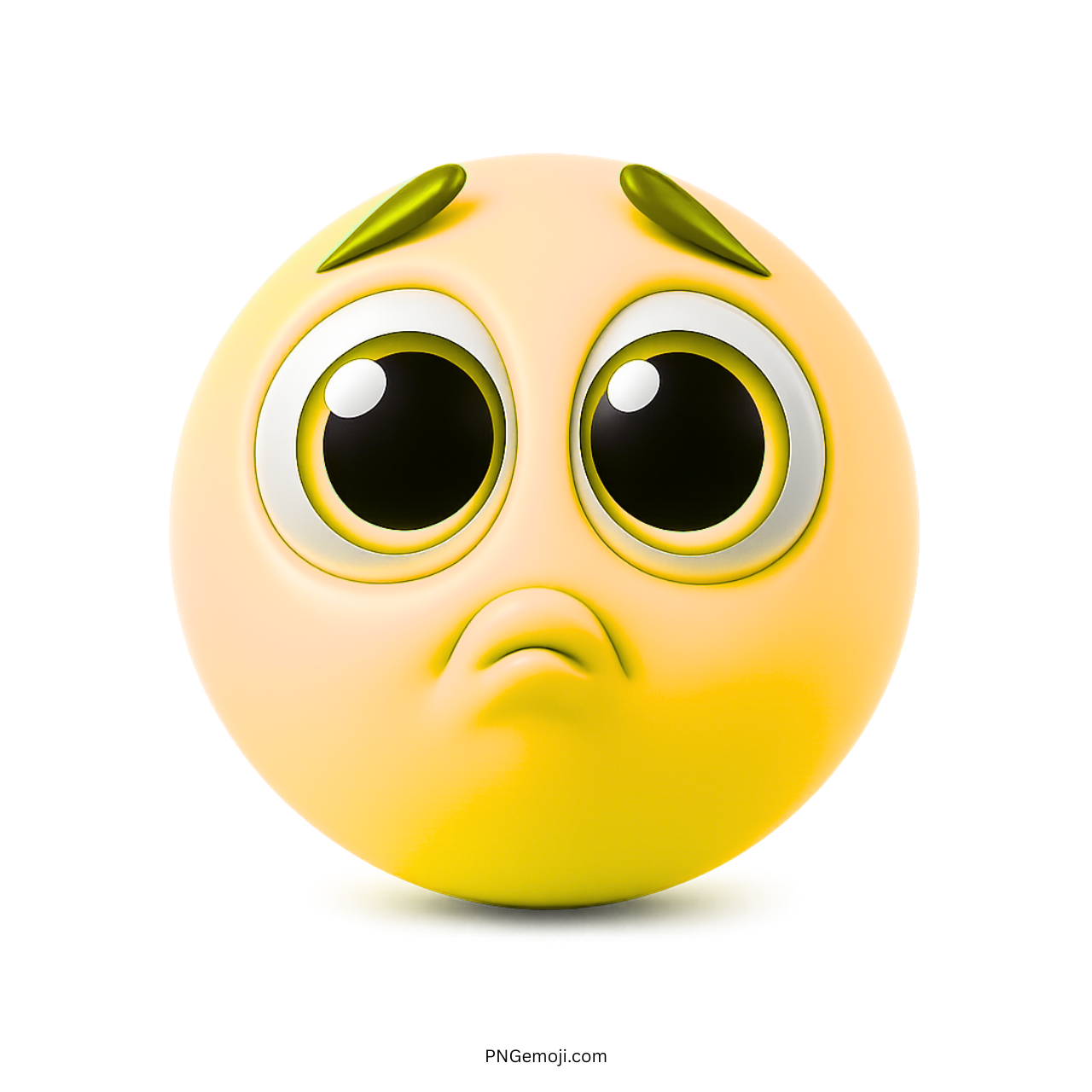 3D yellow pleading face emoji with teary big eyes and curved brows