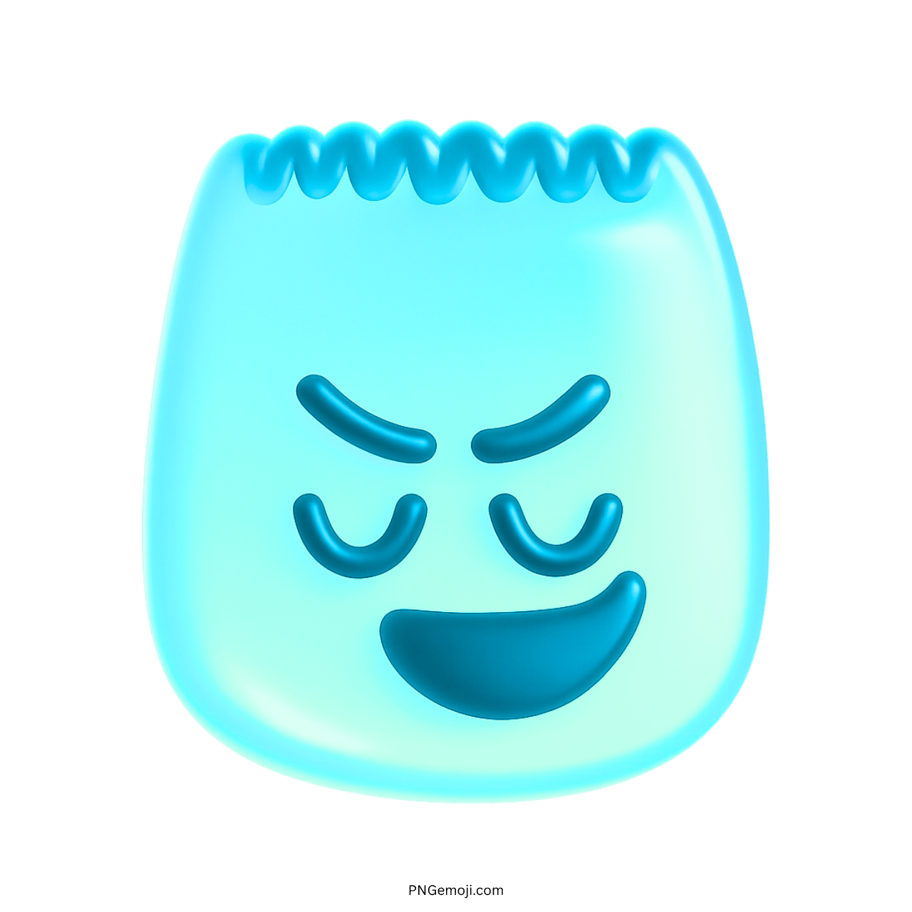 3D proud cyan blue TikTok emoji with trendy smug face and wavy hairstyle