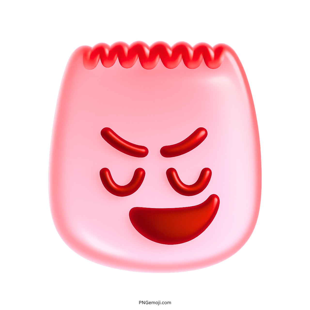 3D proud red pink TikTok emoji with smug confident expression and wavy hairstyle